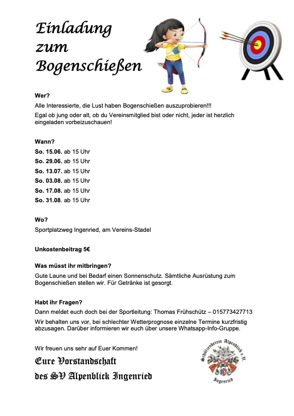 Einladung zum Bogenschießen 2025