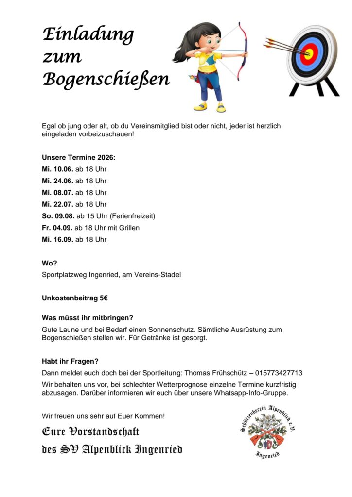 Flyer Termine Bogenschießen 2026
